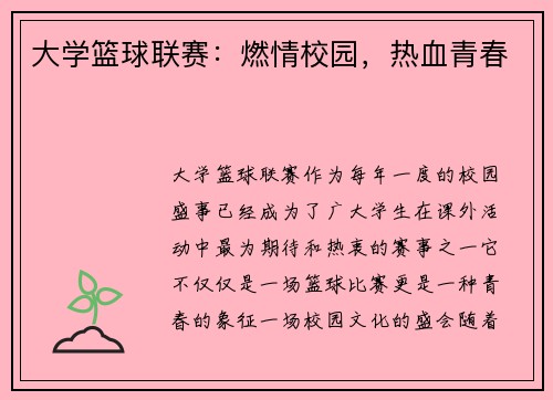 大学篮球联赛：燃情校园，热血青春